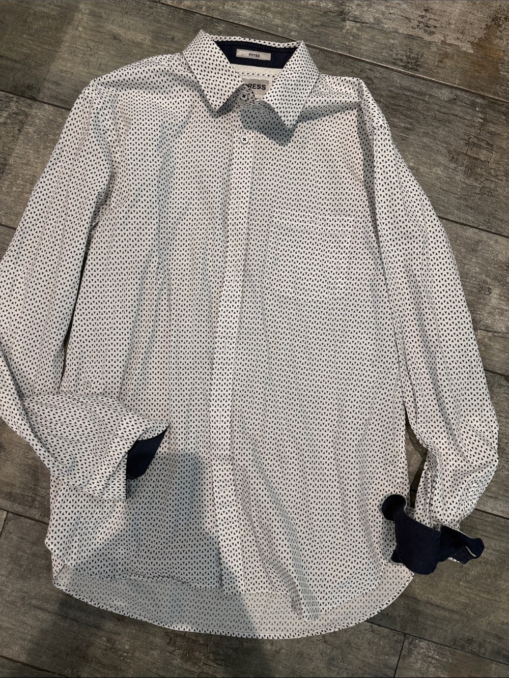 Express Men's White Shirt with Navy Micro-Print
